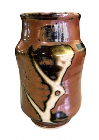 Shōji Hamada Mingei Kakiyu Kaki glaze vase with original signed sealed box, n.d.