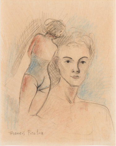 &ldquo;Femme nue de dos et portrait&rdquo;, 1940, Pencil, ink, oil crayon on paper
