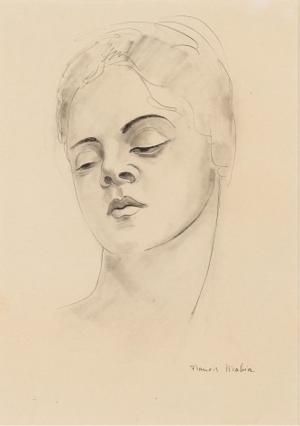 &ldquo;Visage de femme&rdquo;, ca. 1940, India ink, pencil on paper
